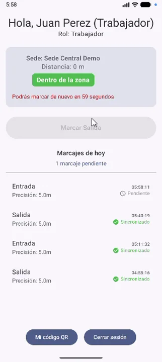 Marcaje registrado sin señal, en estado pendiente de sincronizar